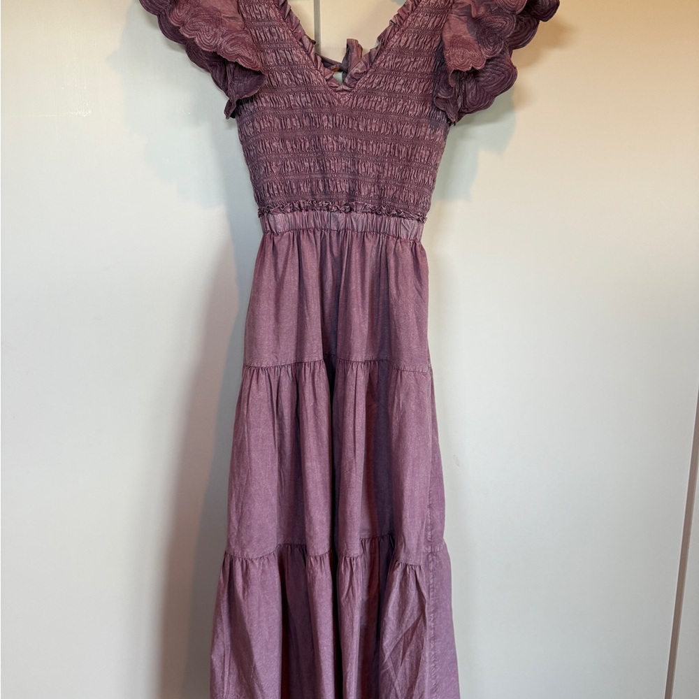 Sea New York Purple Off the Shoulder Maxi Dress with Flutter Sleeves